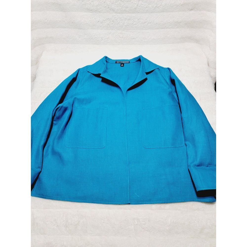 Linda Allard Ellen Tracy 98% Linen Open Blazer Blue Womens Size 18 Made In Korea